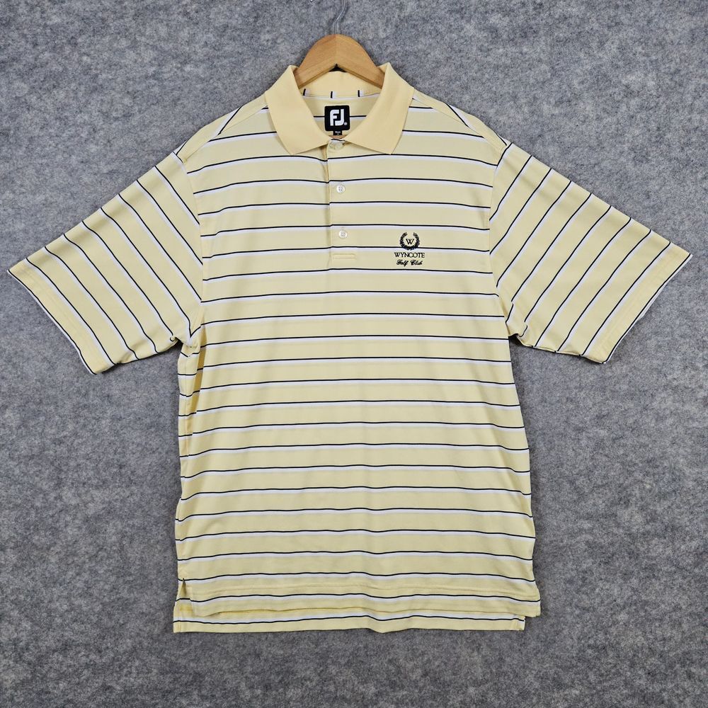 FootJoy Men's Polo Shirt Size M Yellow Striped Wyncote Golf Club Preppy Casual